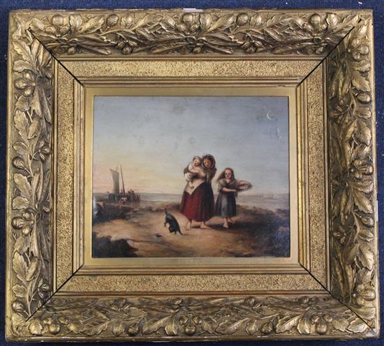 Manner of William Collins Fisherfolk on the shore, 8.5 x 10.5in.